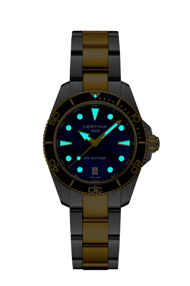 Certina DS Action 34.5mm Quarz Uhr Nacht leuchtende Zeiger